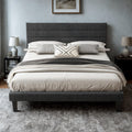 Queen Size Linen Fabric Upholstered Platform Bed Frame I895