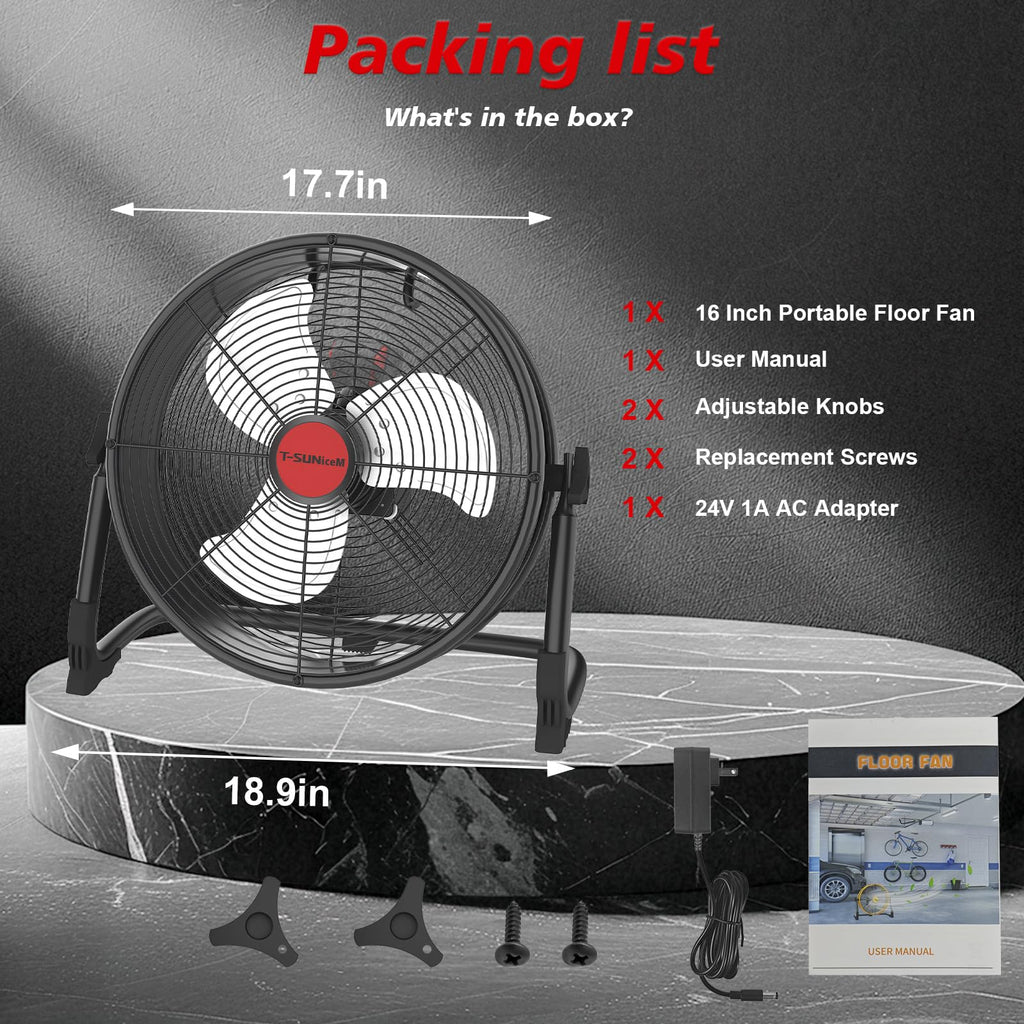 16" Battery Powered Cordless Floor Fan E7803