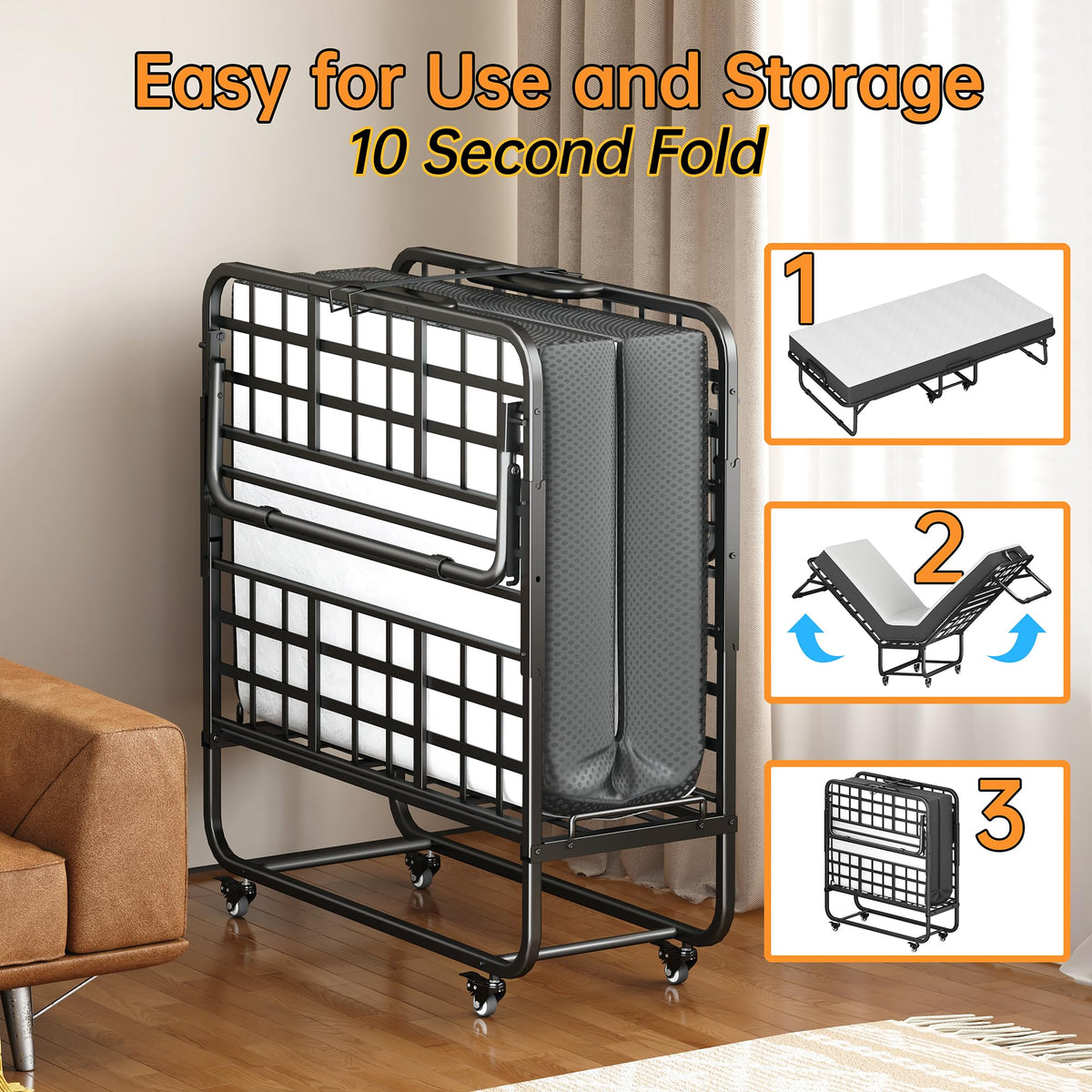 75" x 39" Folding Bed with 5" Memory Foam Mattress D873
