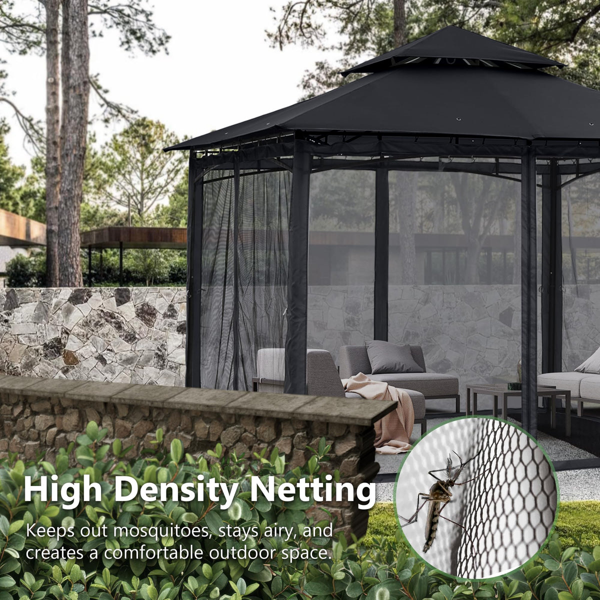 10x12 ft Heavy Duty Patio Gazebo with Netting Walls J29682