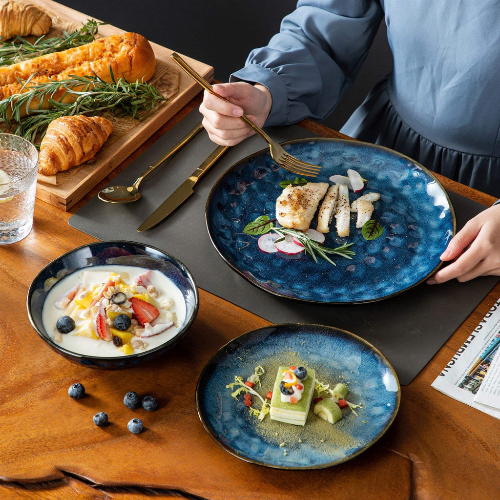 Blue 12-Piece Ceramic Stoneware Dinner Set N30038