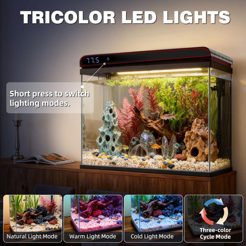 20 Gallon Glass Fish Tank Aquarium Starter Kit with LED Lights Filter Pump F84474