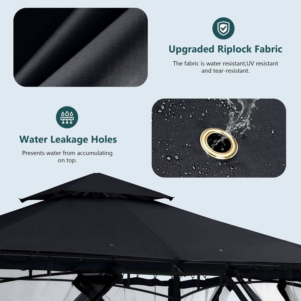 10x12 ft Heavy Duty Patio Gazebo with Netting Walls J29682
