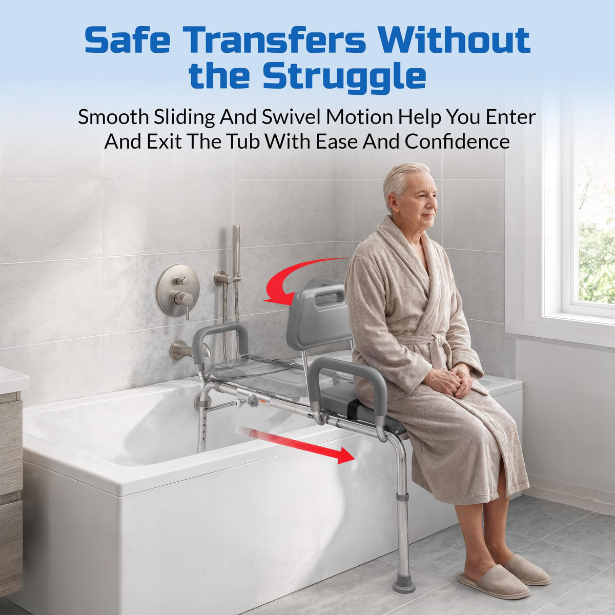 Sliding Shower Chair Bath Transfer Bench with Swivel Padded Seat T11319