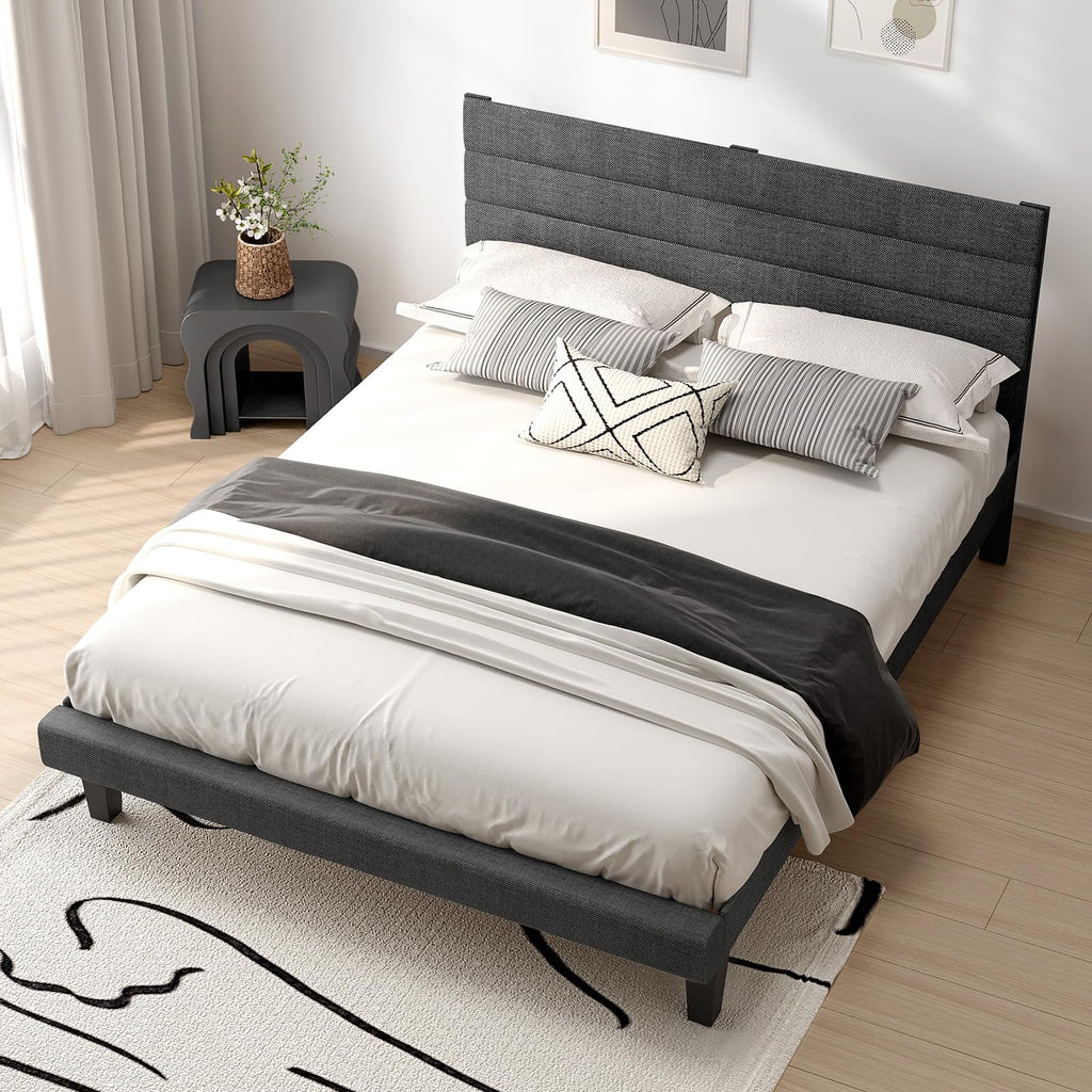 Queen Size Linen Fabric Upholstered Platform Bed Frame I895