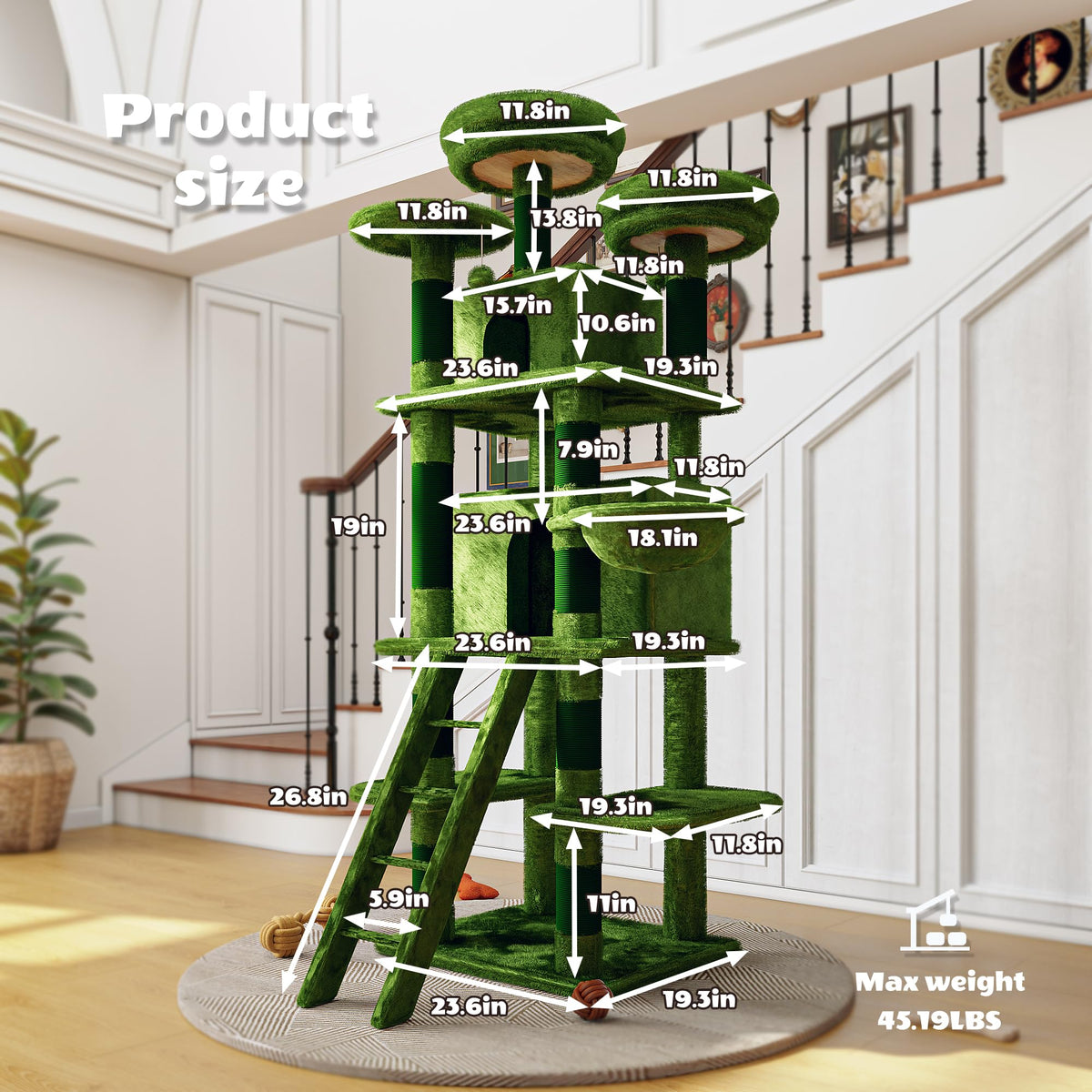 70.87'' Cat Tree Tower with Scratching Post and Hanging Hammock I316