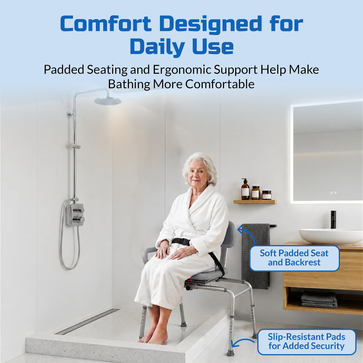 Sliding Shower Chair Bath Transfer Bench with Swivel Padded Seat T11319