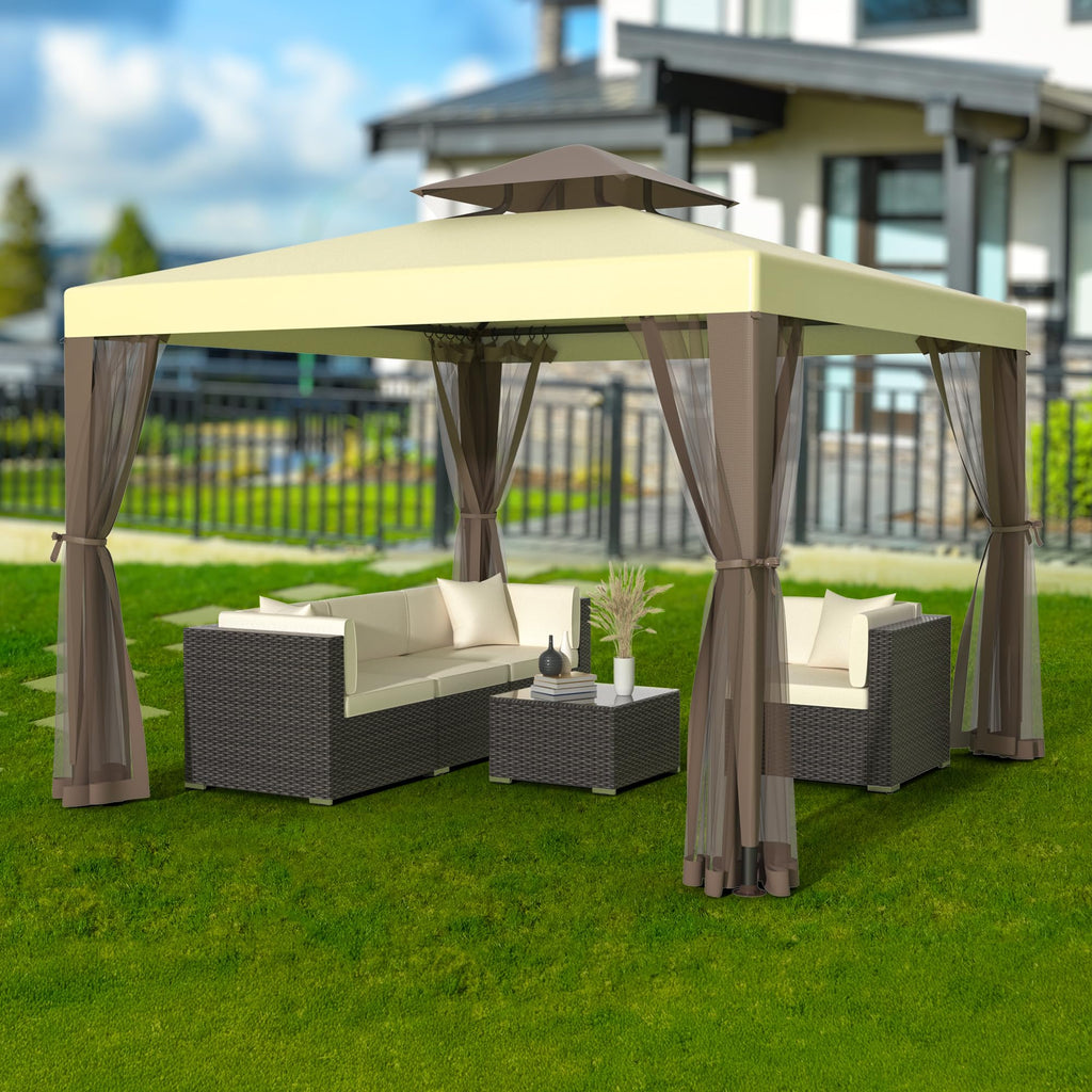 10'x10' Waterproof UV-Resistant 2-Tier Canopy Tent with Mosquito Netting W7439