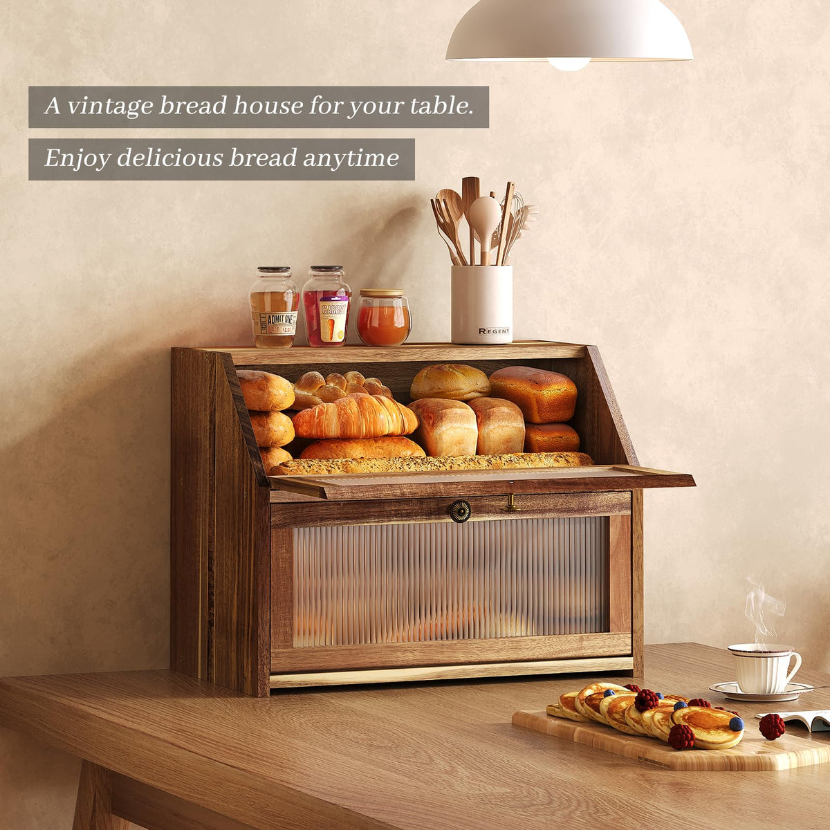 Acacia Wood 2 Layer Bread Box U28433