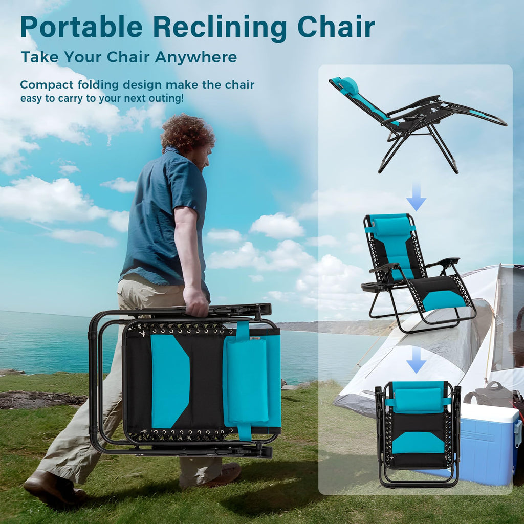 Zero Gravity Chair Set of 2 Folding Patio Lounge Recliner with Pillows Cup Holder G262