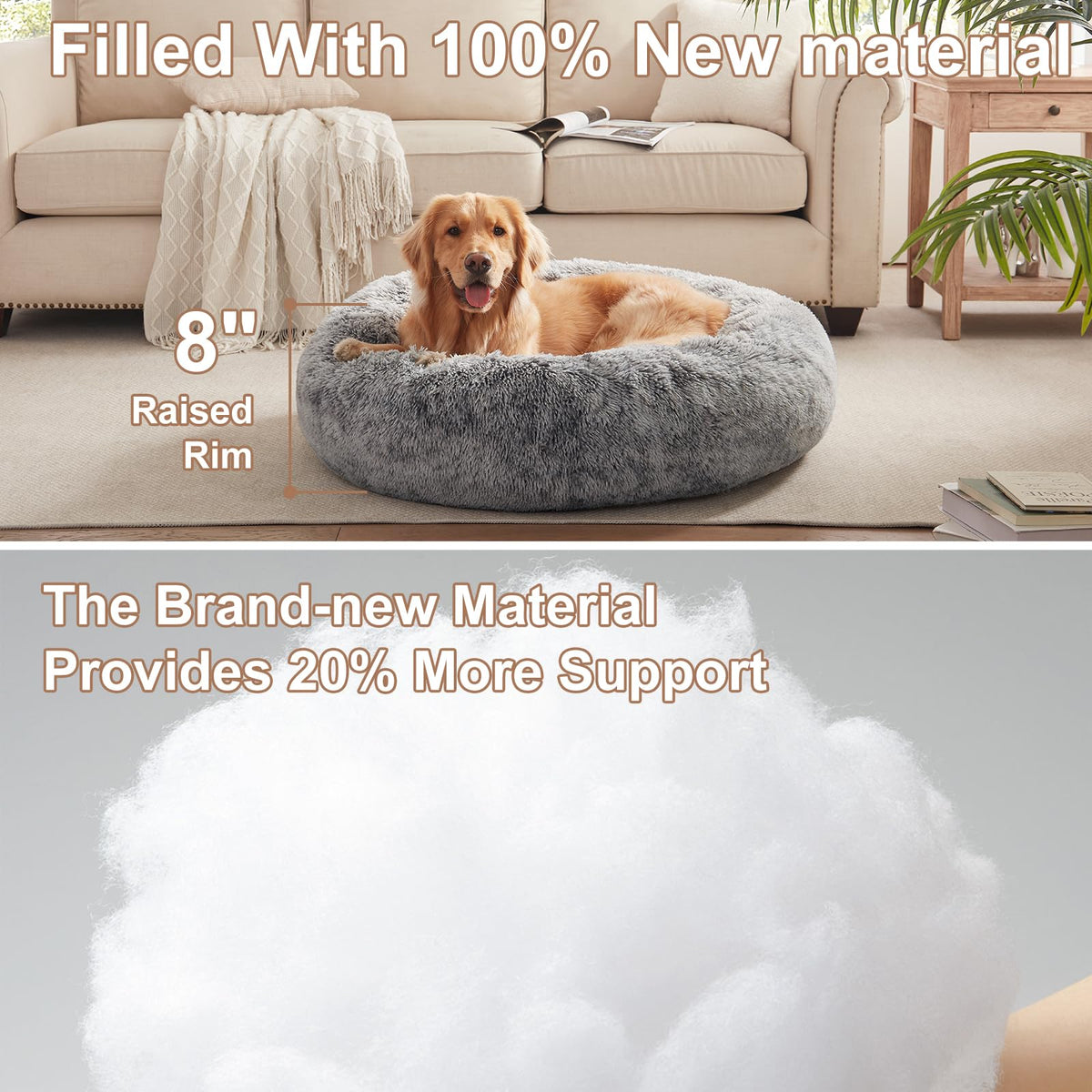 36 inches Faux Fur Fluffy Donut Dog Bed Dark Grey I104126