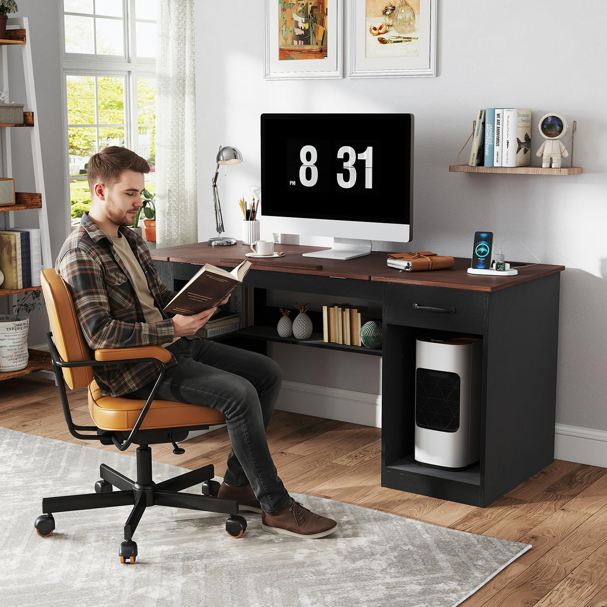 55.1" Black Drafting Table L76841