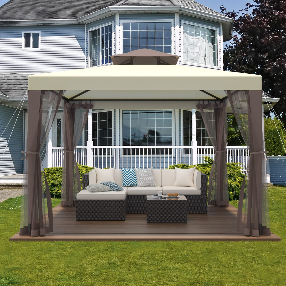 10'x10' Waterproof UV-Resistant 2-Tier Canopy Tent with Mosquito Netting W7439