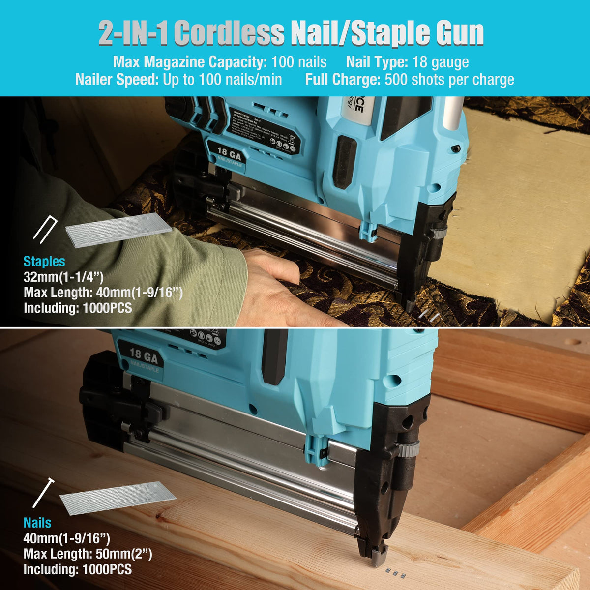 20V Cordless 18 Gauge 2-in-1 Nail Staple Gun P3640