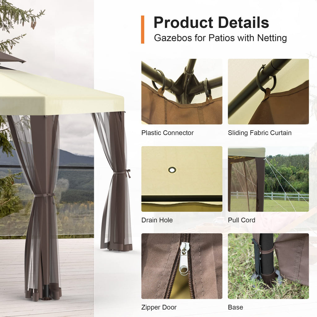 10'x10' Waterproof UV-Resistant 2-Tier Canopy Tent with Mosquito Netting W7439