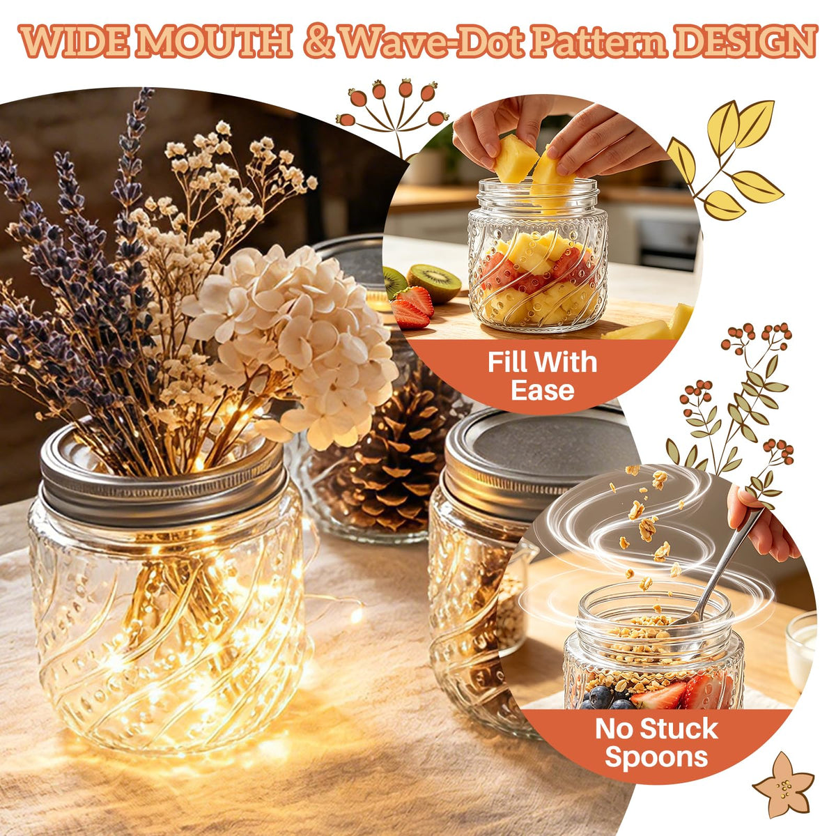 16oz Wide Mouth Mason Jars with Lids and Bands, 8 Pack Y923283