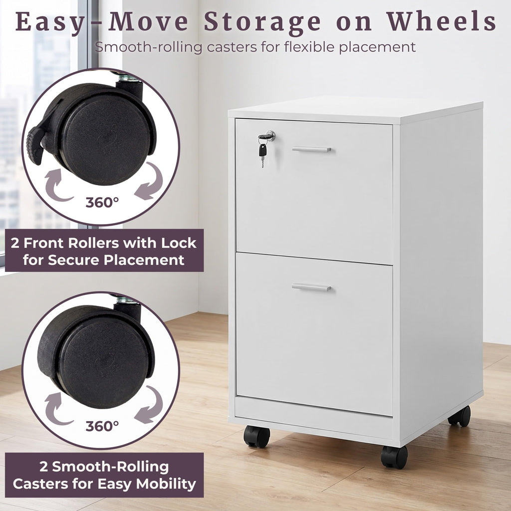 White 2-Drawer Wooden File Cabinet with Lock D79503