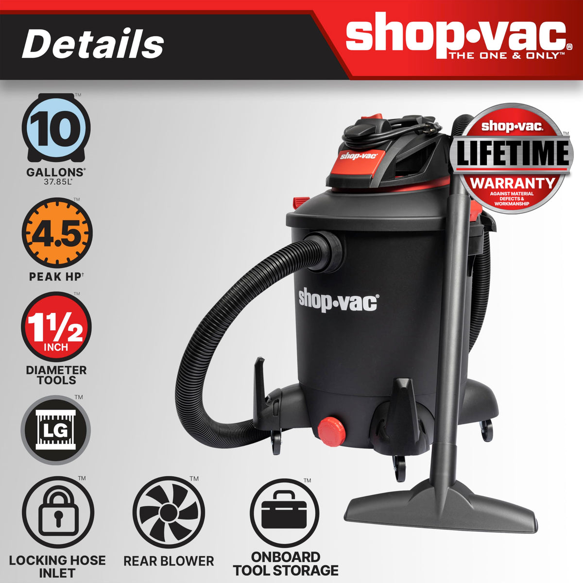 10 Gallon 4.5 Peak HP Wet/Dry Vacuum with Blower J2302