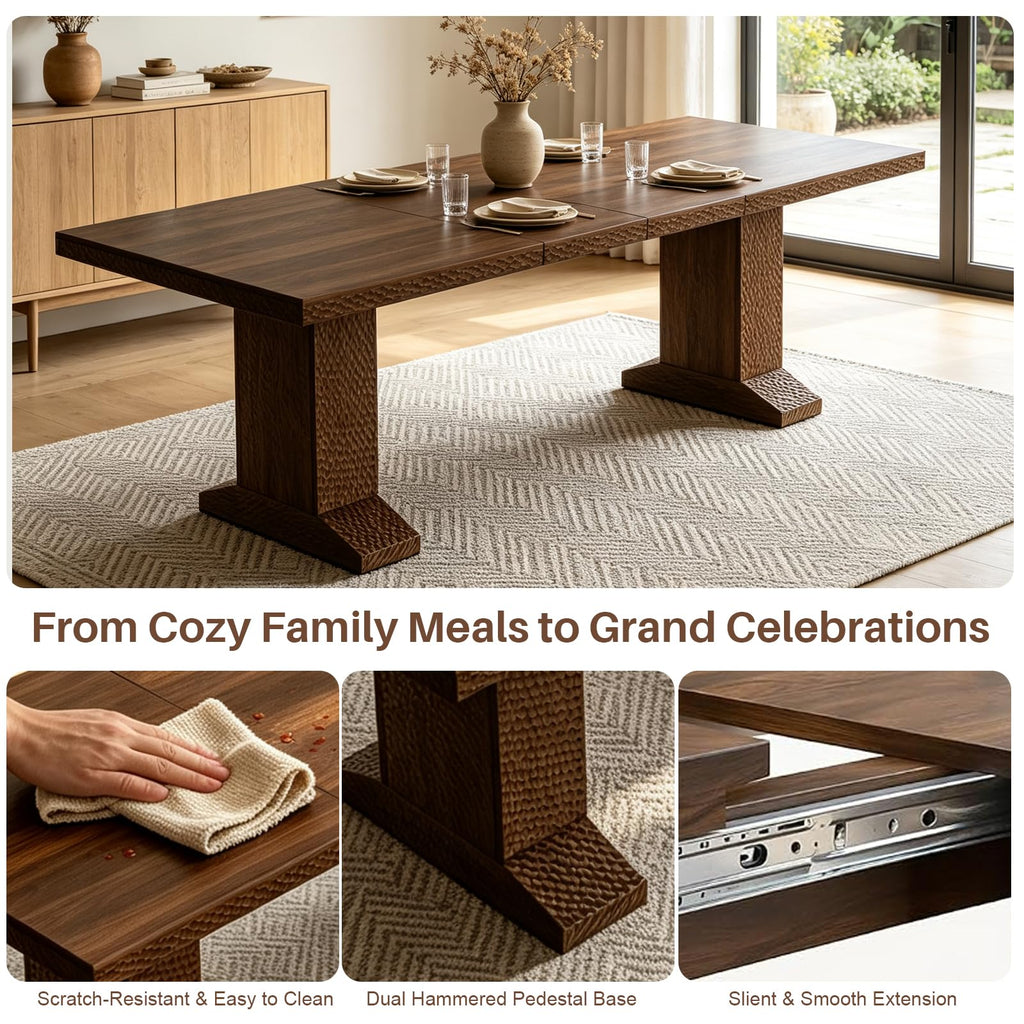 63-94.5 Inch Extendable Dining Table Set with 8 Brown Chairs B242
