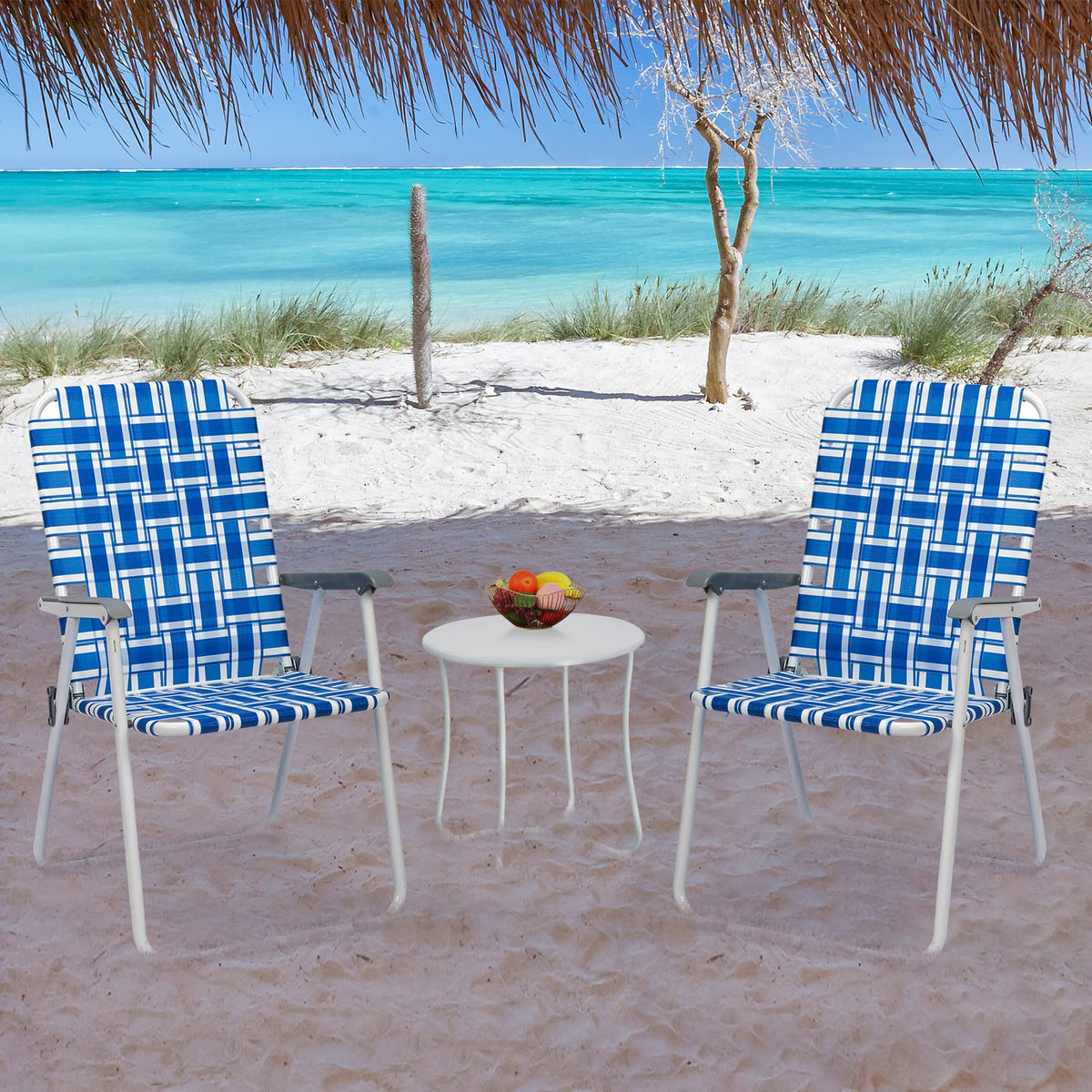 Set of 2 Blue Webbed Folding Camping Chairs Q56826