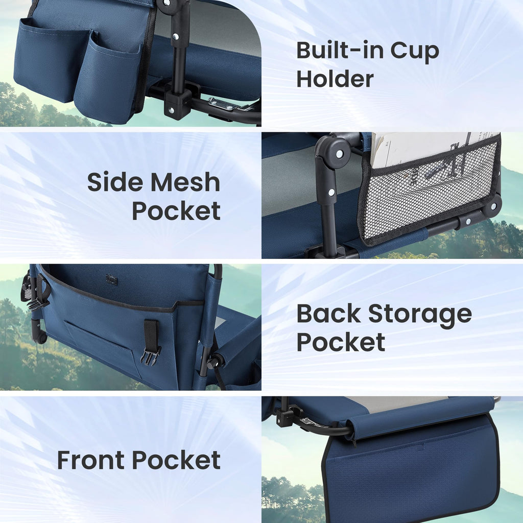 Portable Foldable Bleacher Chair with Cup Holders Blue V6097