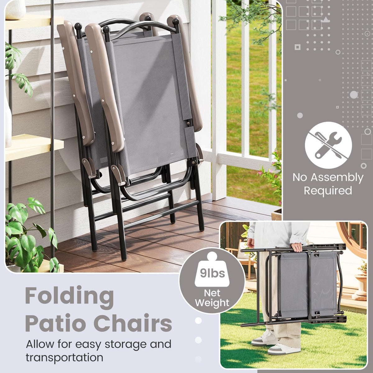 Set of 2 Grey Patio Folding Chairs B518