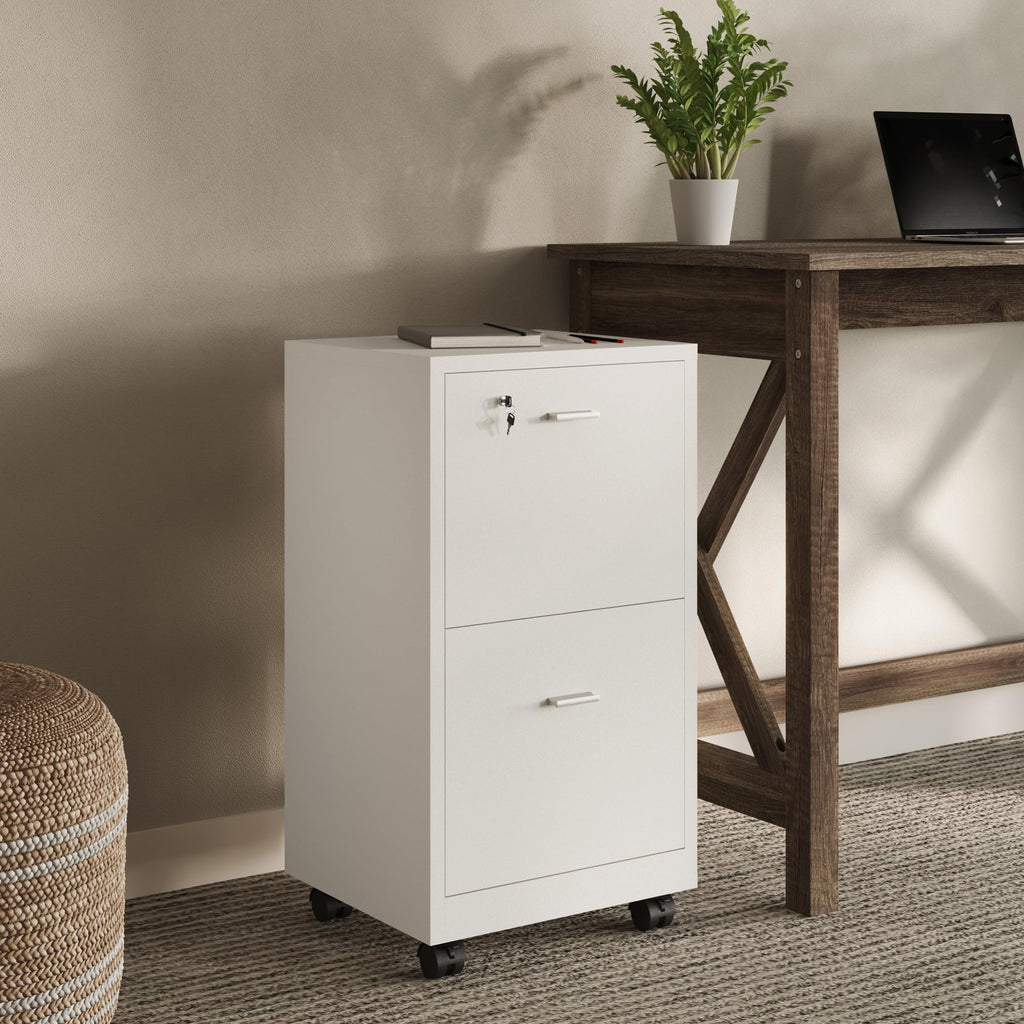 White 2-Drawer Wooden File Cabinet with Lock D79503