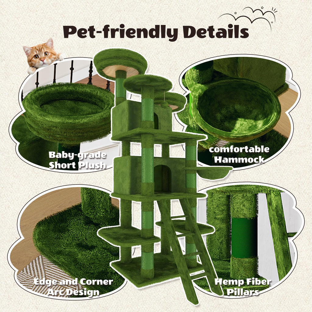 70.87'' Cat Tree Tower with Scratching Post and Hanging Hammock I316