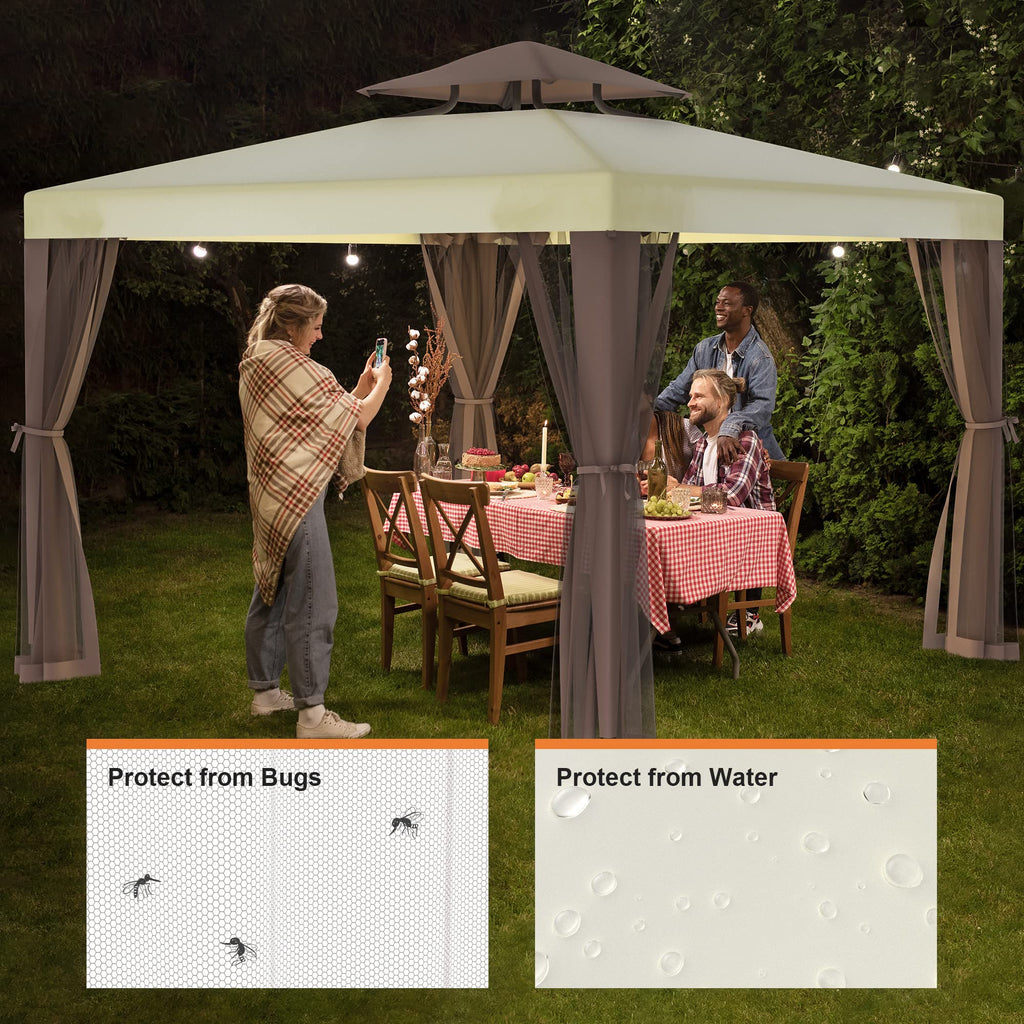 10'x10' Waterproof UV-Resistant 2-Tier Canopy Tent with Mosquito Netting W7439