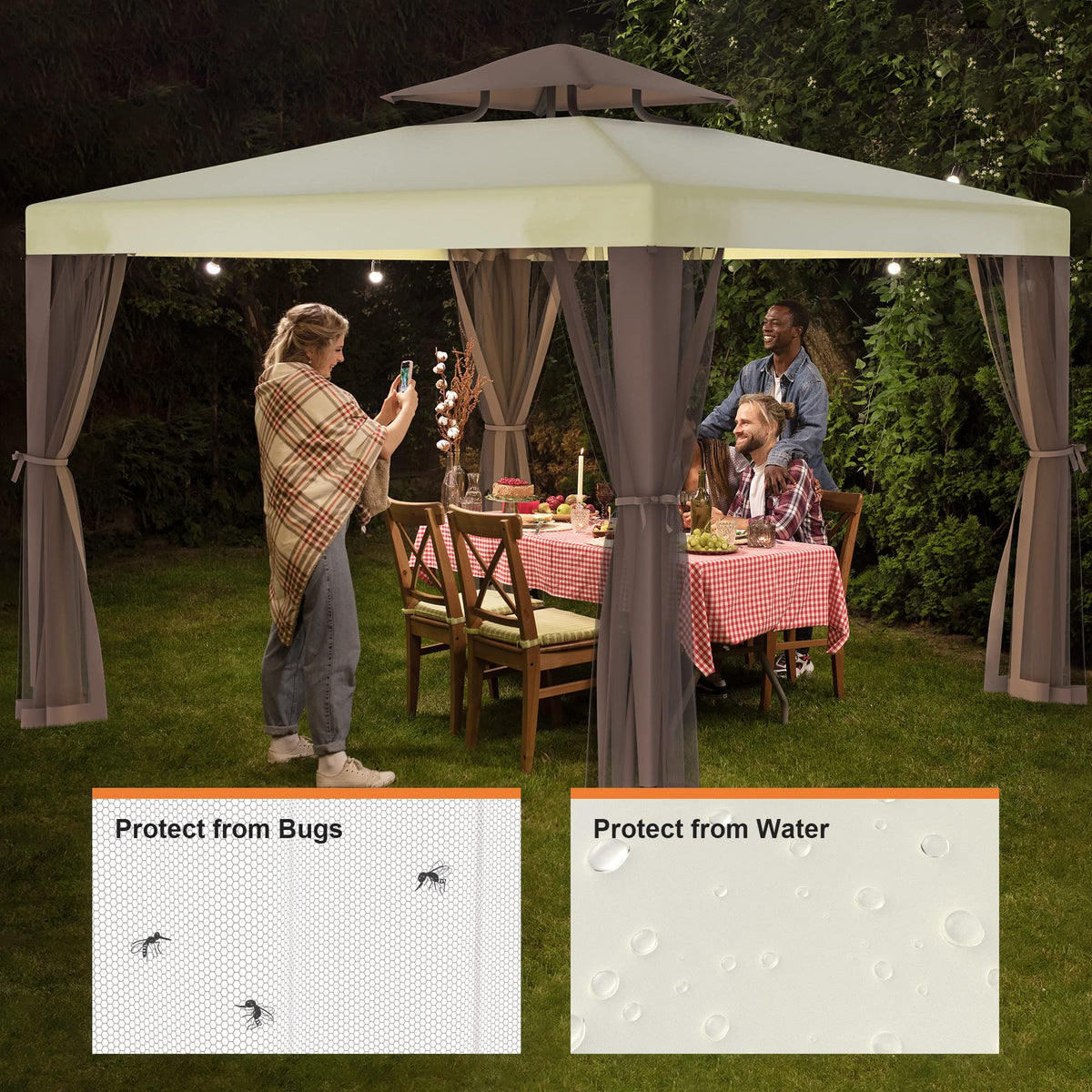 10'x10' Waterproof UV-Resistant 2-Tier Canopy Tent with Mosquito Netting W7439