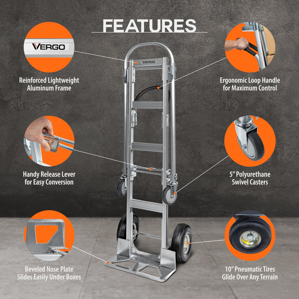 Heavy Duty Aluminum 2 in 1 Convertible Hand Truck 800 lb Capacity V59858