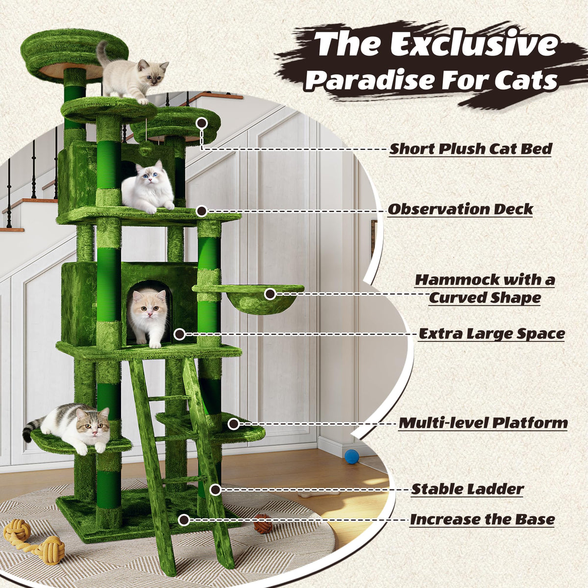 70.87'' Cat Tree Tower with Scratching Post and Hanging Hammock I316