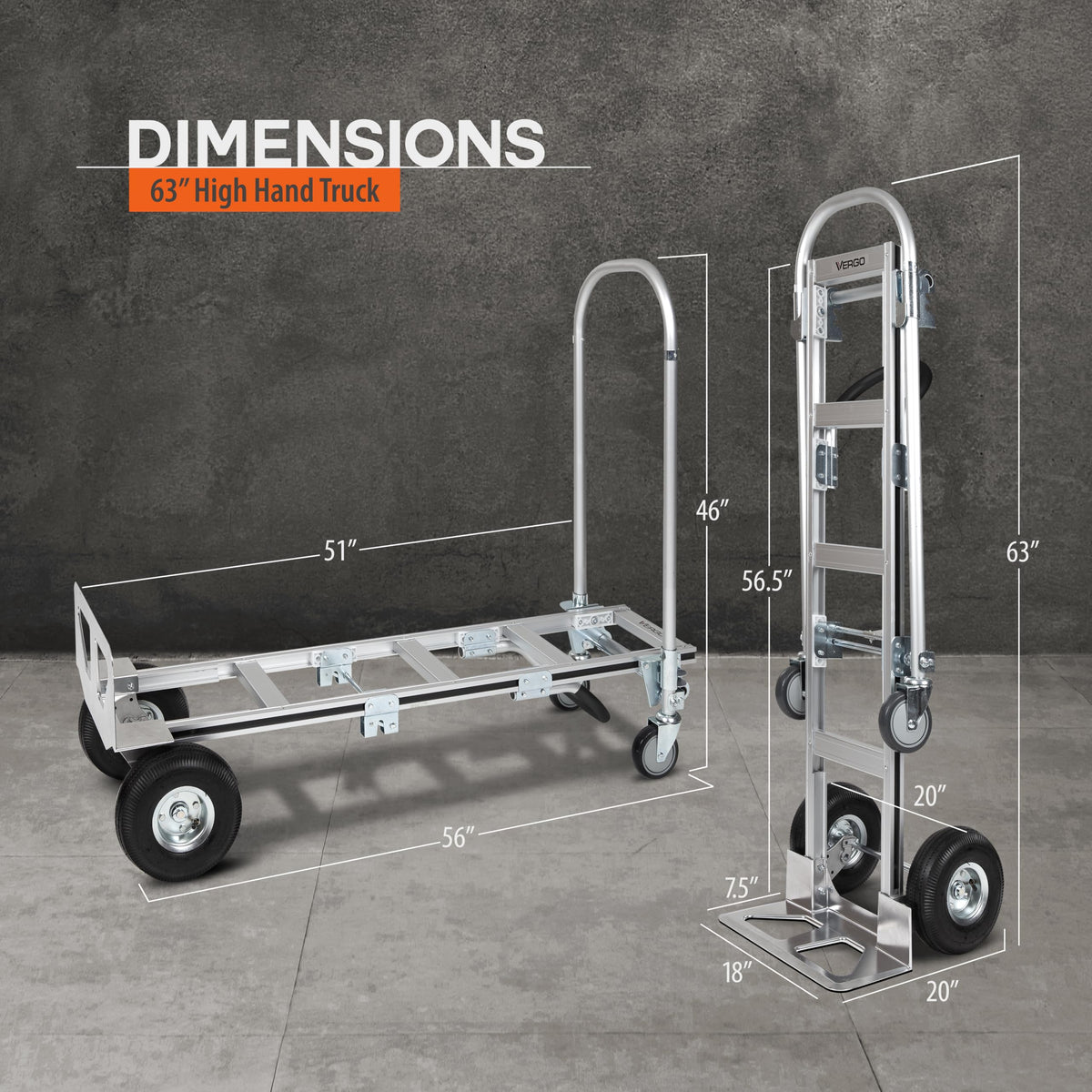 Heavy Duty Aluminum 2 in 1 Convertible Hand Truck 800 lb Capacity V59858