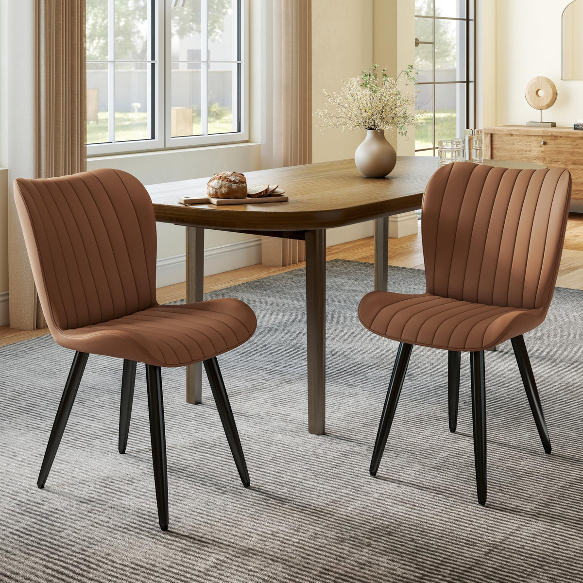 63-94.5 Inch Extendable Dining Table Set with 8 Brown Chairs B242